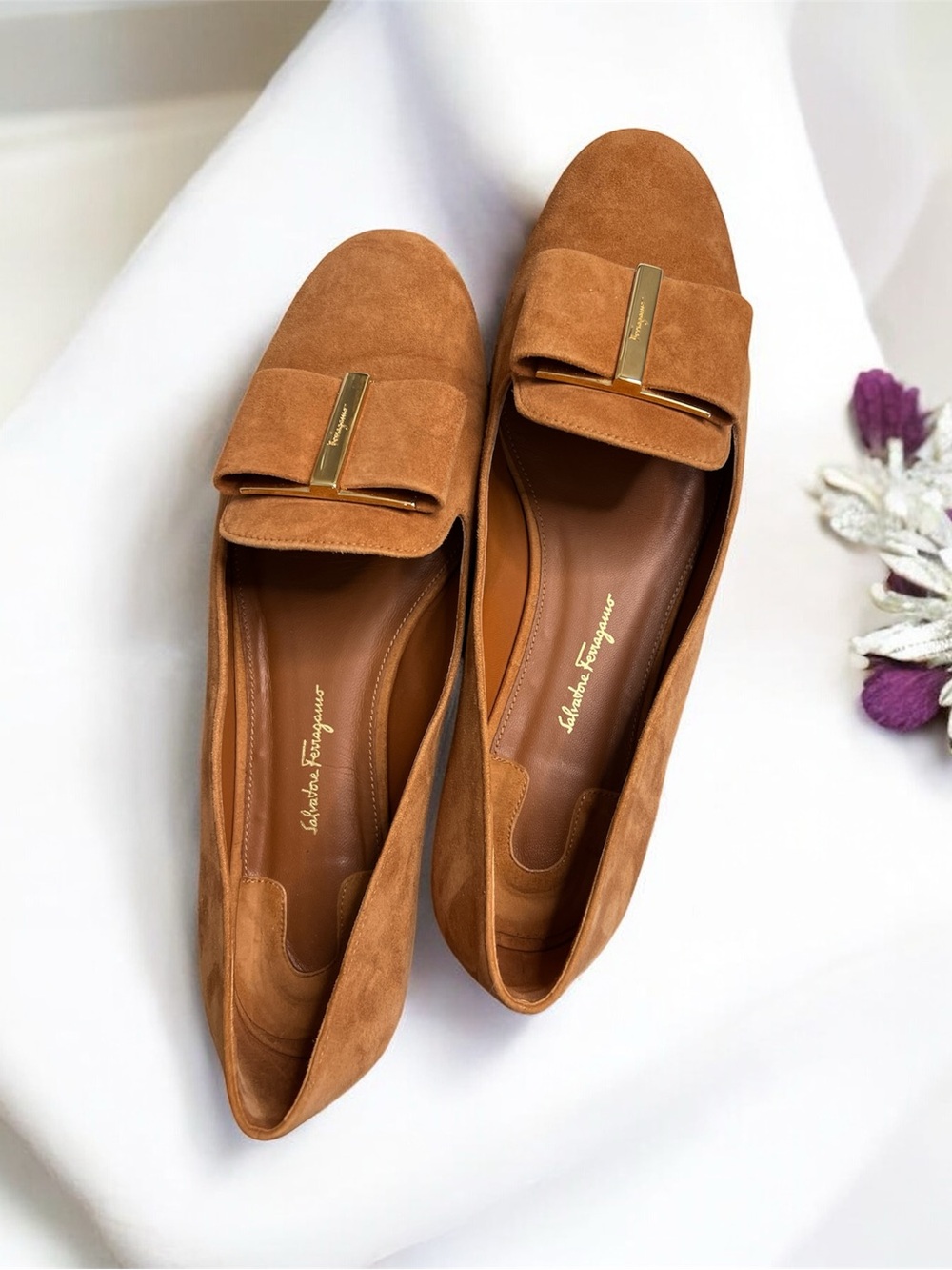 Salvatore Ferragamo Sarno Sella Suede Calf Vara Bow Loafers
